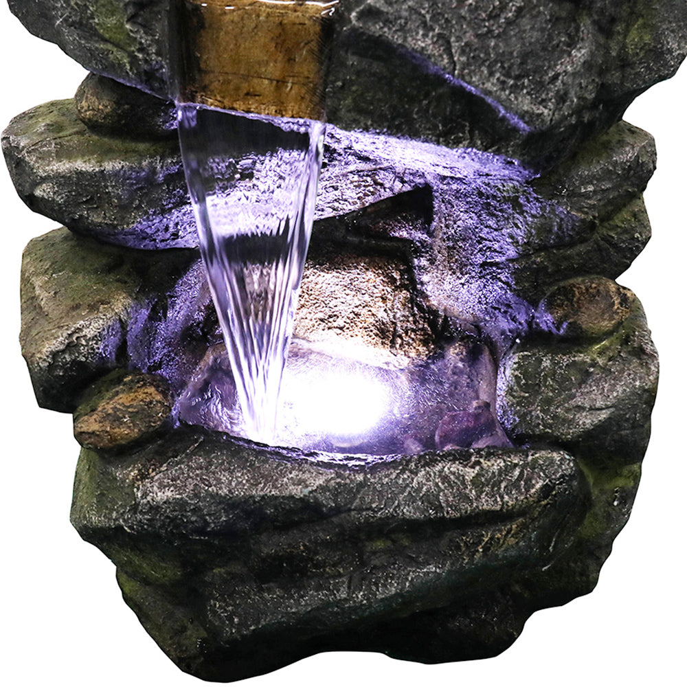 40in 4-Tiered Rock Outdoor Fountain with White LED Lights