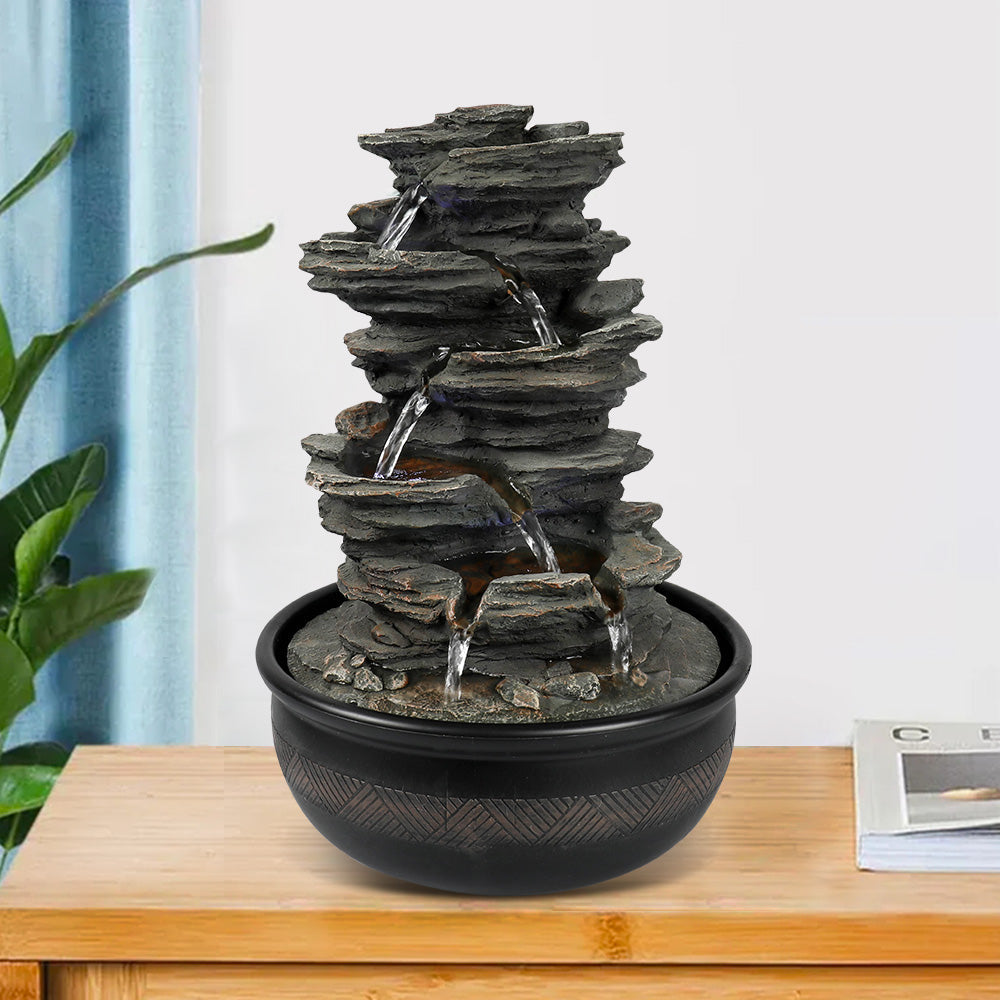 Resin 6 Tier Slate Tabletop Water Fountain 15 Inch material texture detail