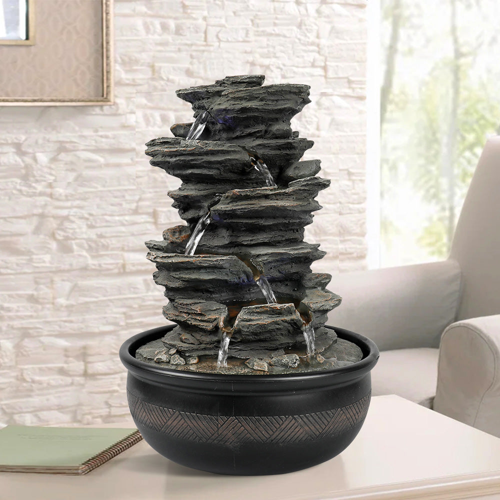 Resin 6 Tier Slate Tabletop Water Fountain 15 Inch