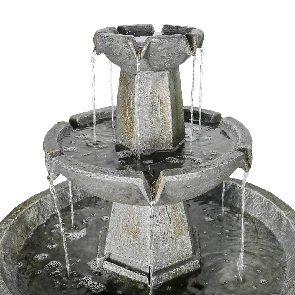 3-Tiered Cement Grey Outdoor Garden Fountain-43.3"H