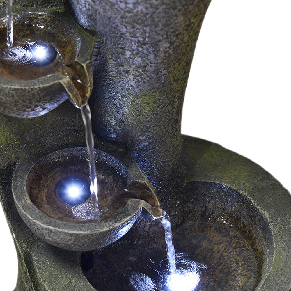 Outdoor 6-Tiered Bowl Fountain with LED Lights - Rustic Design for Garden, Patio, and Yard/23.6” H