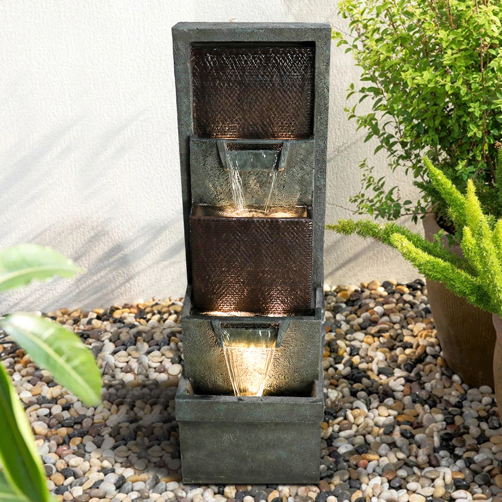 39.3"H-Modern Garden Outdoor Fountains with LED Lights