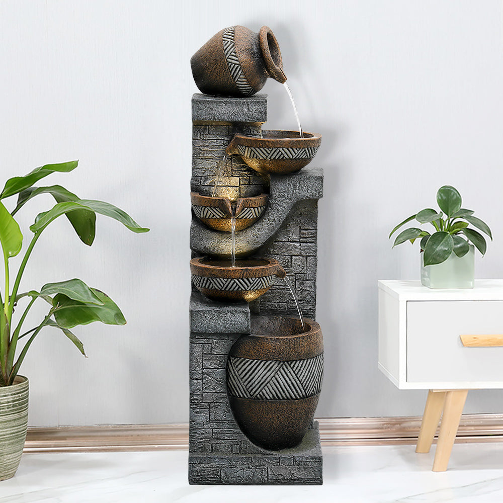 42.5"H-5 Tiered Clay Pot Outdoor Water Fountain with LED Light