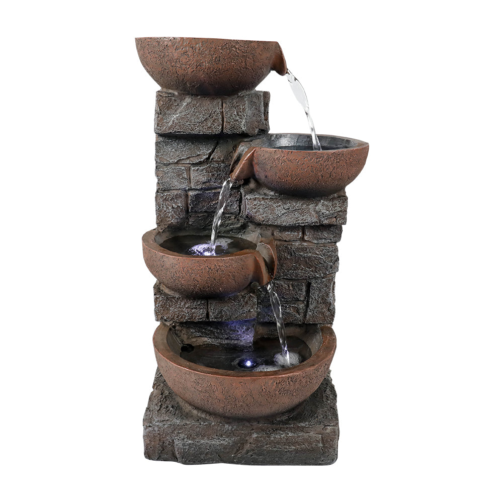 4-Tiered Resin Bowl Indoor Tabletop Fountain with LED Light-15.7"H