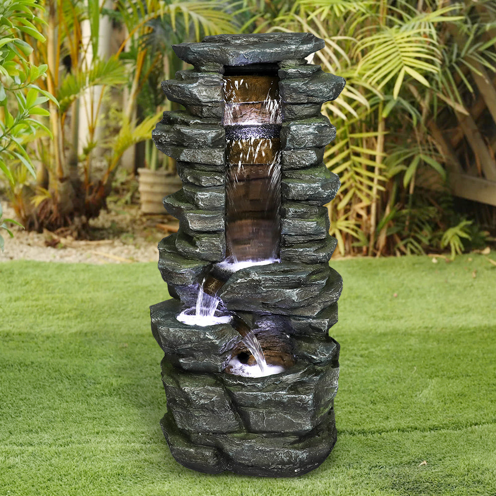 31.4"H Stacked Shale Garden Outdoor Fountain with White LED Lights