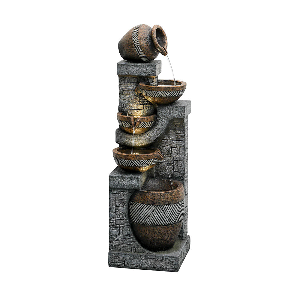 42.5"H-5 Tiered Clay Pot Outdoor Water Fountain with LED Light