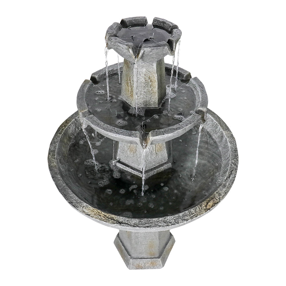 3-Tiered Cement Grey Outdoor Garden Fountain-43.3"H