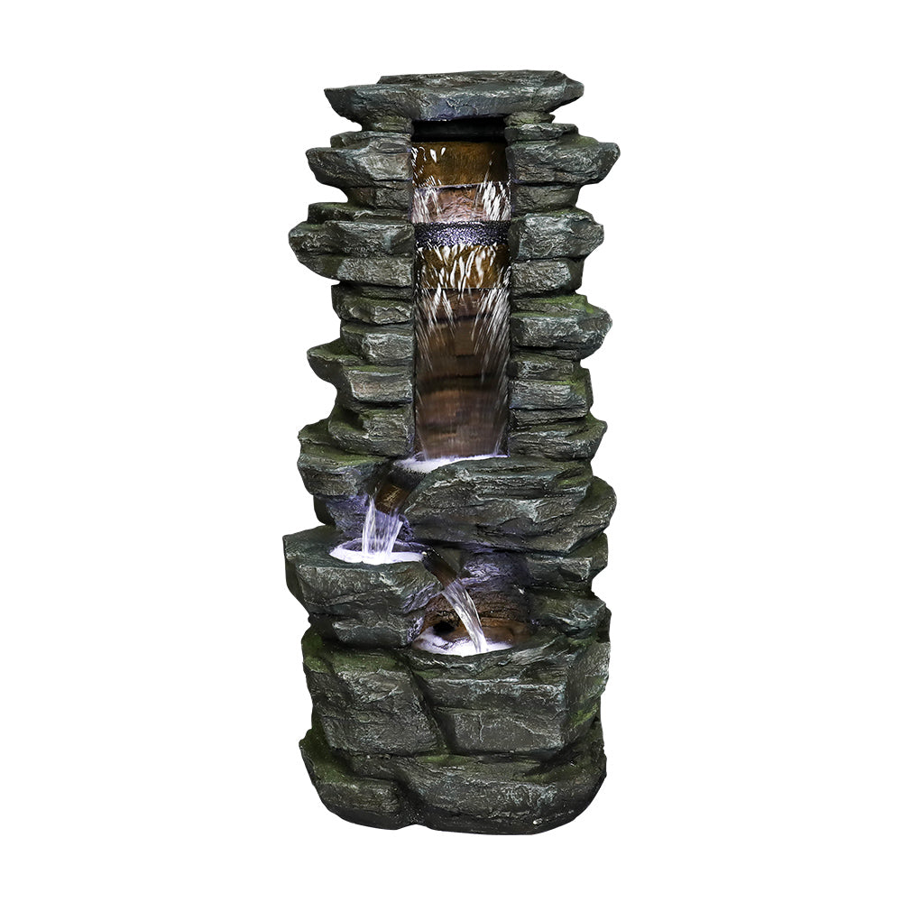 31.4"H Stacked Shale Garden Outdoor Fountain with White LED Lights