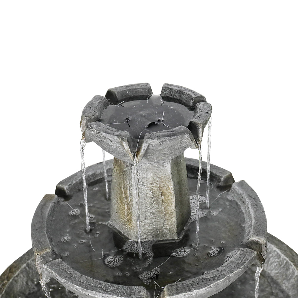 3-Tiered Cement Grey Outdoor Garden Fountain-43.3"H