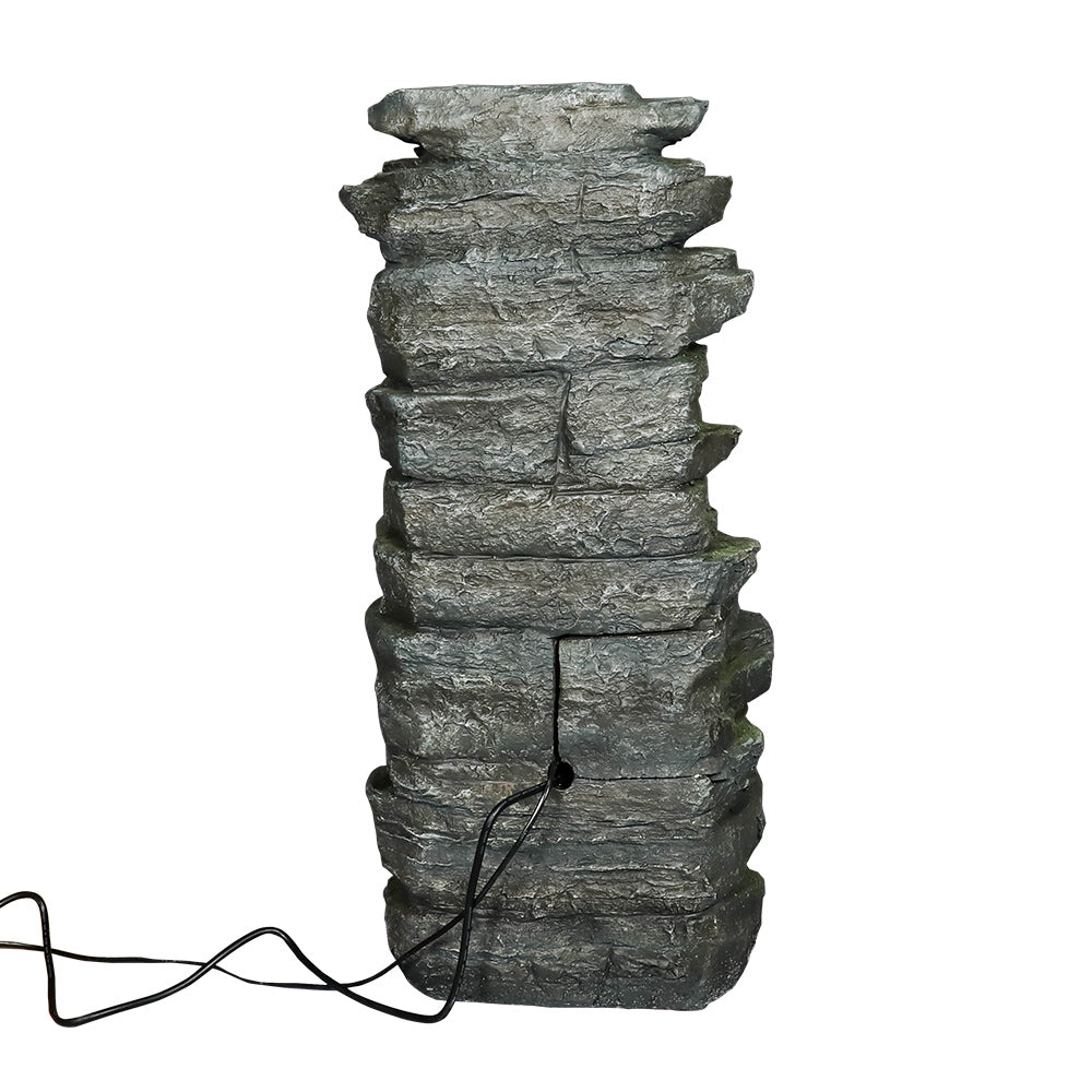 31.4"H Stacked Shale Garden Outdoor Fountain with White LED Lights