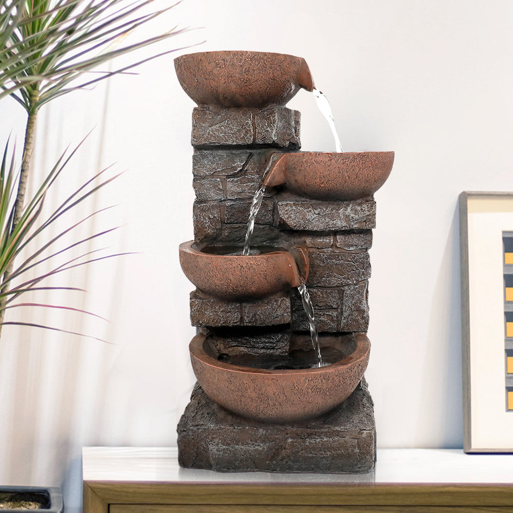 4-Tiered Resin Bowl Indoor Tabletop Fountain with LED Light-15.7"H