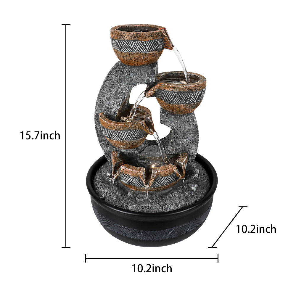 4-Tiered Resin Indoor Tabletop Fountain with LED Lights-15.7"H