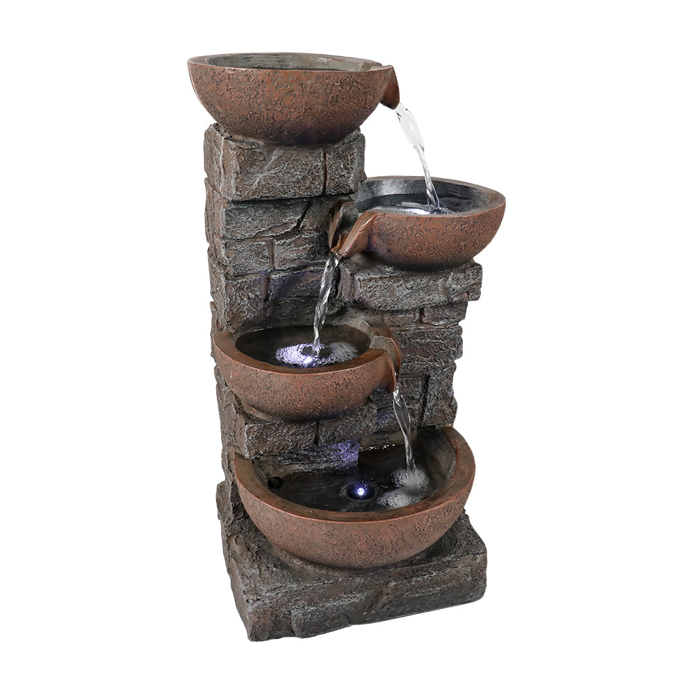 4-Tiered Resin Bowl Indoor Tabletop Fountain with LED Light-15.7"H