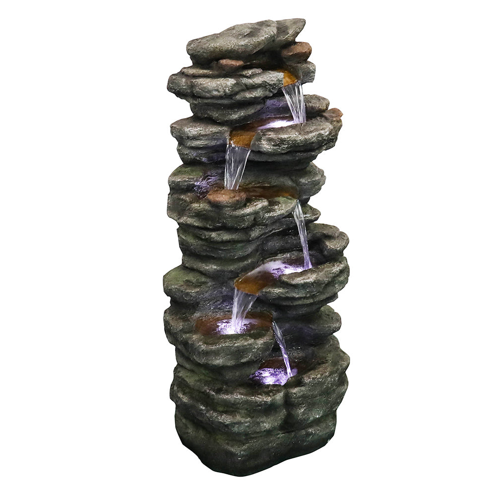 40.5” Rocks Outdoor Water Fountain - 6-Tiers Cascading Waterfall