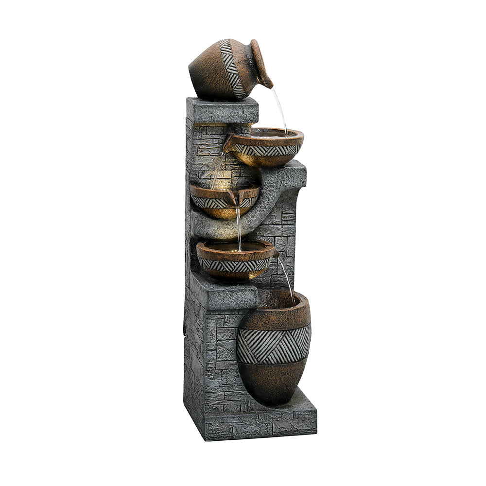 42.5"H-5 Tiered Clay Pot Outdoor Water Fountain with LED Light
