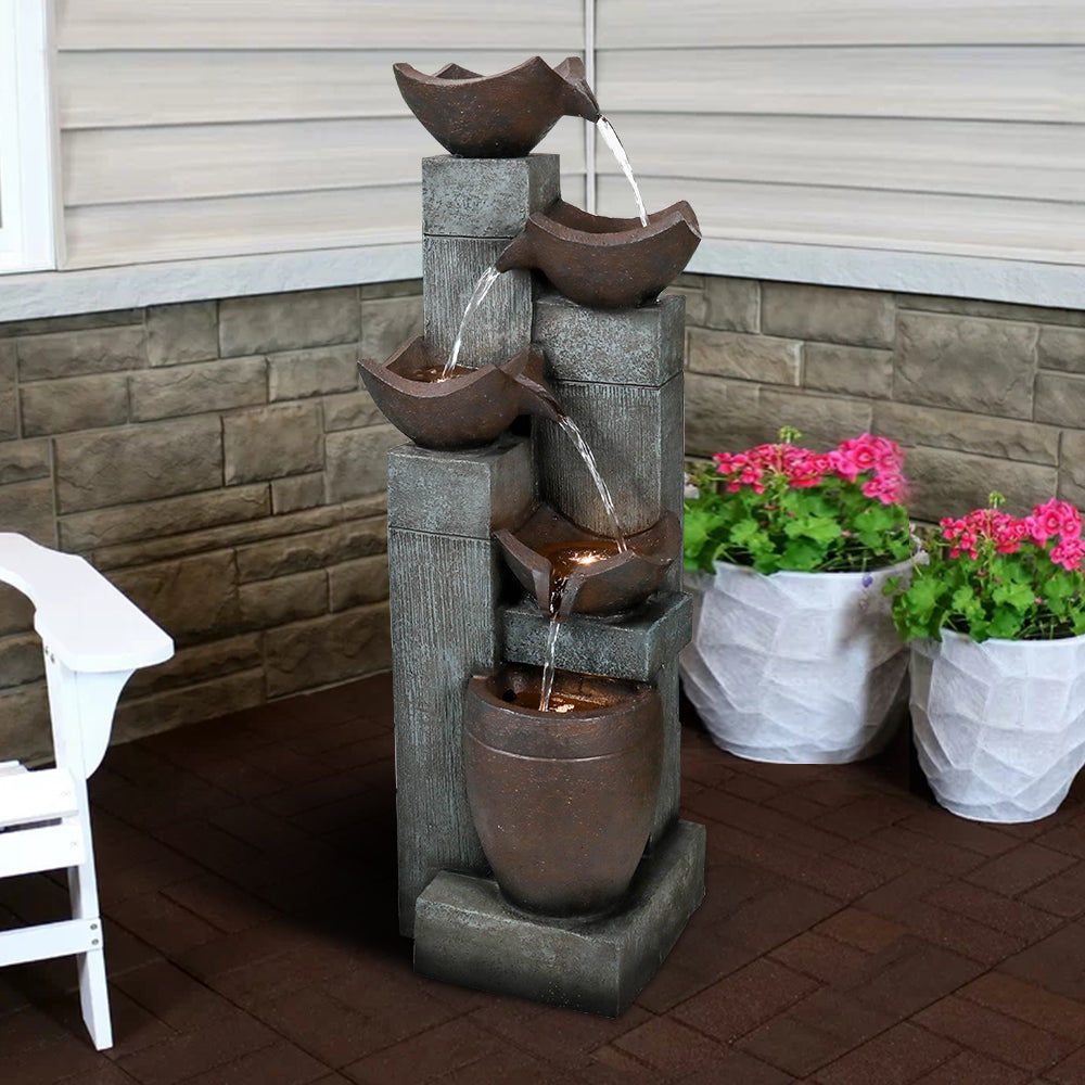 39.7”H 5-Tiered Garden Outdoor Fountain with Warm LED Lights