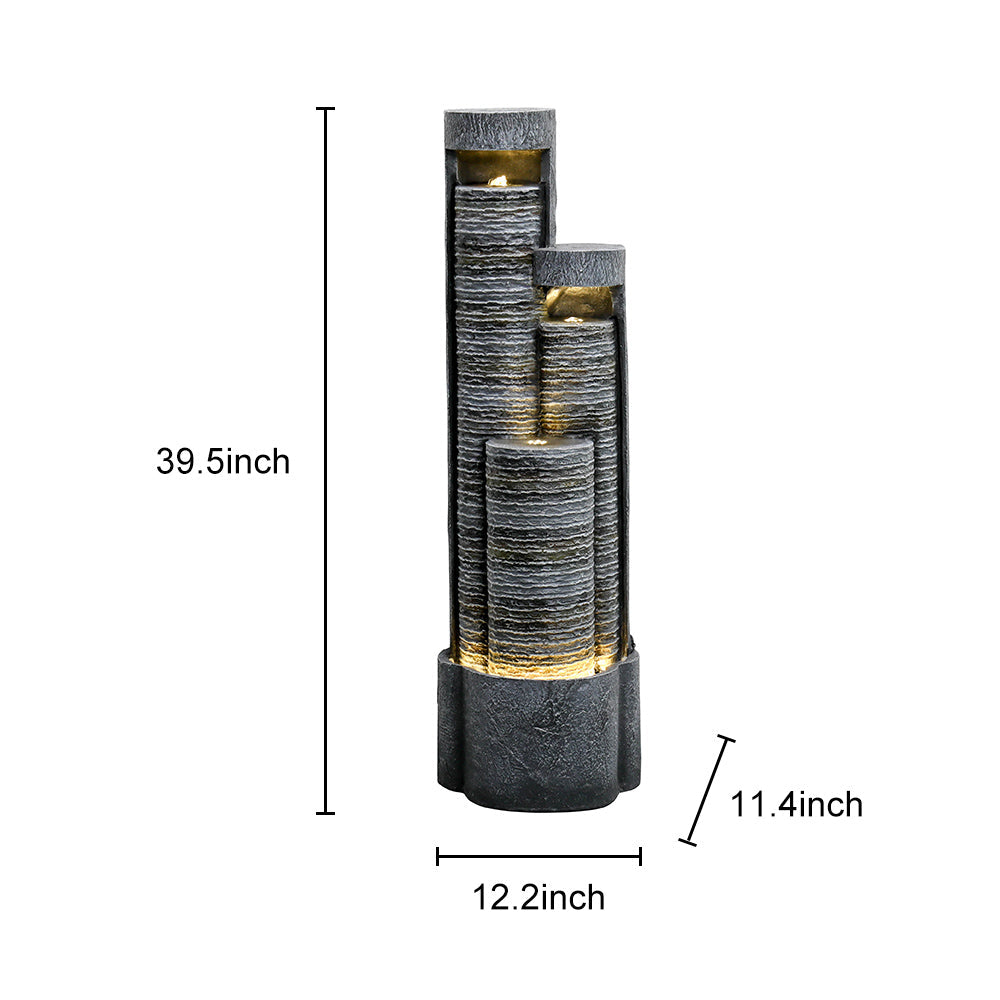39.5"H-Outdoor Water Fountain with LED Lights