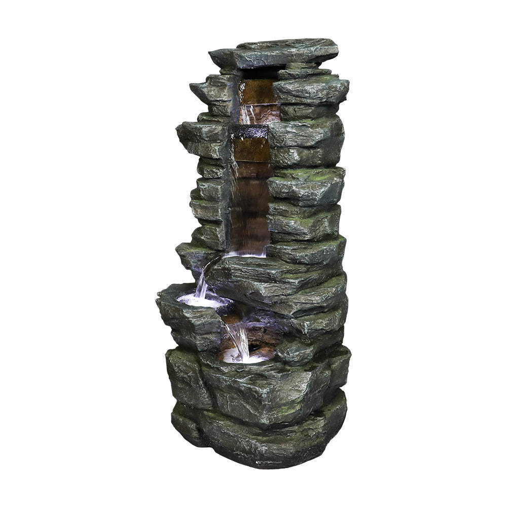 31.4"H Stacked Shale Garden Outdoor Fountain with White LED Lights