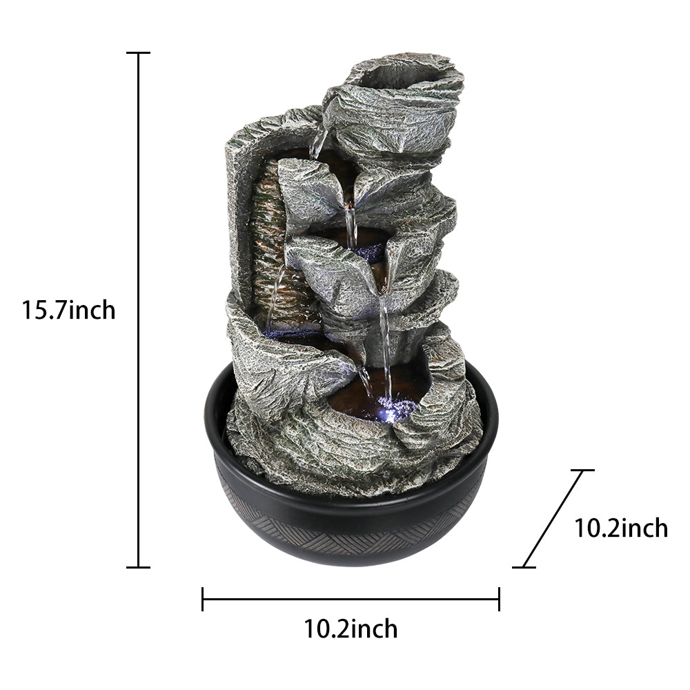 Resin Stacked Rock Tabletop Indoor Fountain with LED Lights- 15.7" H