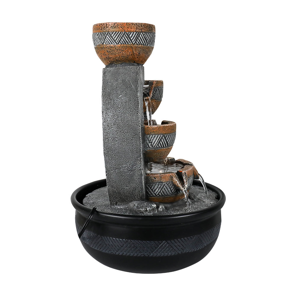 4-Tiered Resin Indoor Tabletop Fountain with LED Lights-15.7"H