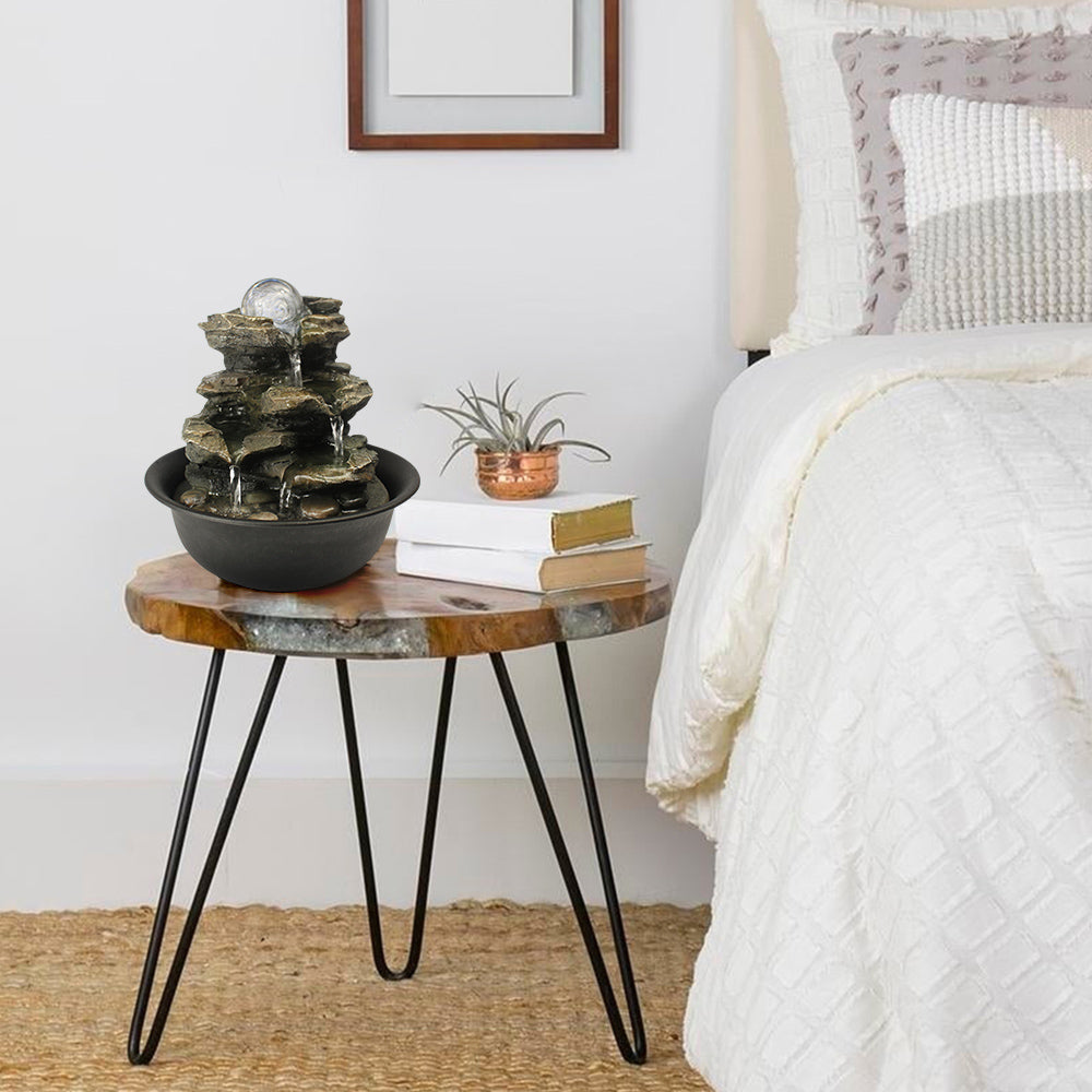 8.3 Inch Resin Rock Tabletop Fountain with Crystal Orb and LED - Full View 4