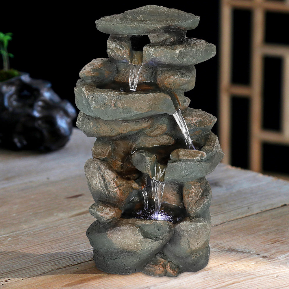 Resin Stacked Rock Indoor Fountain with LED Lights-16"H