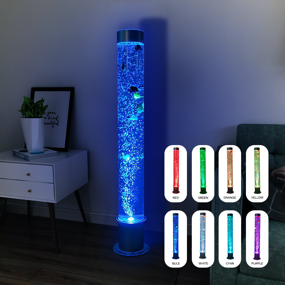 Acrylic Bubble Light with Simulated Fish and16 Color Changing Light Effects-41“H