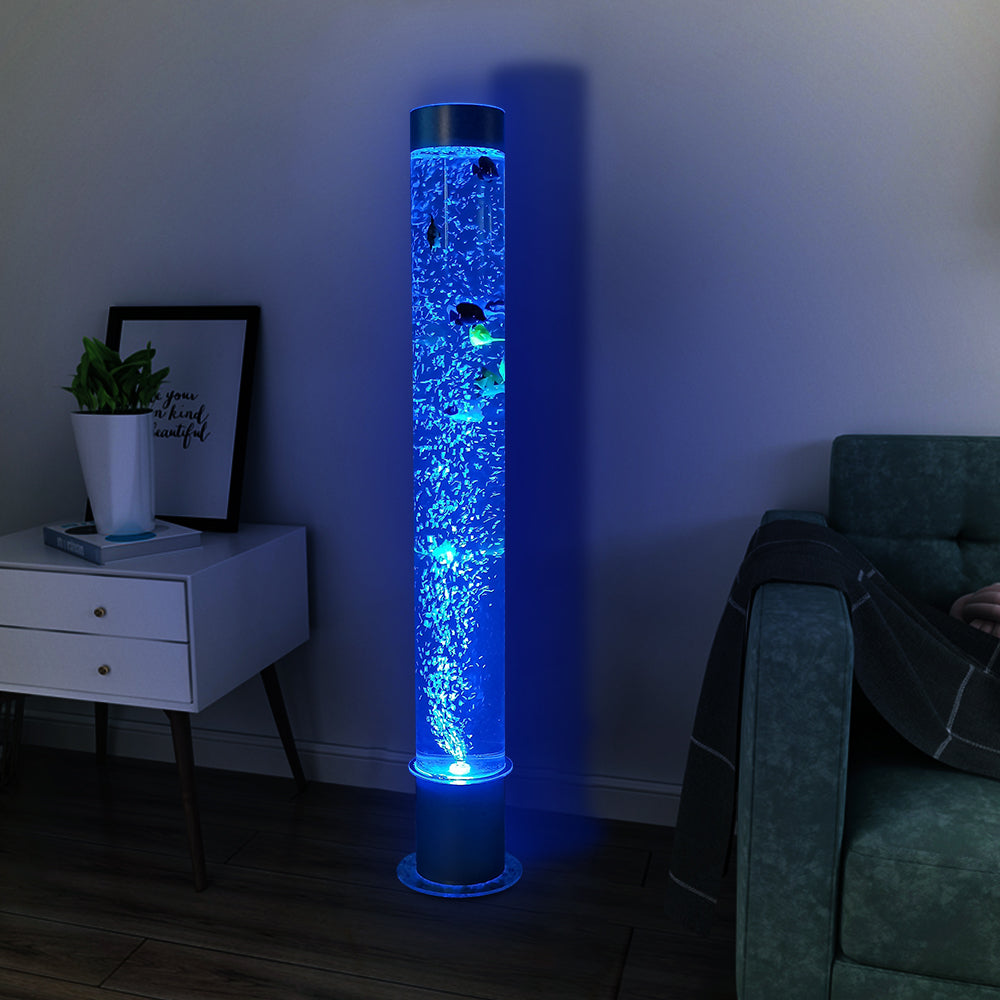 Acrylic Bubble Light with Simulated Fish and16 Color Changing Light Effects-41“H