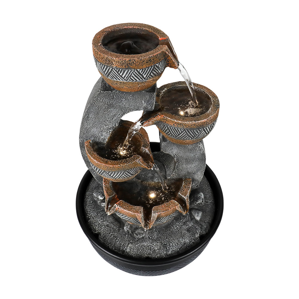 4-Tiered Resin Indoor Tabletop Fountain with LED Lights-15.7"H