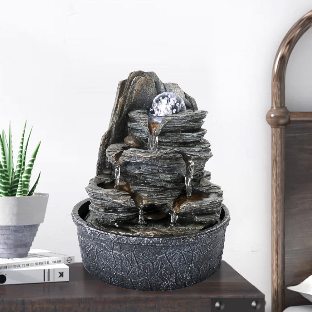 9.8 Inch Resin Rock Tabletop Fountain with Glass Ball and LED - Full View 2