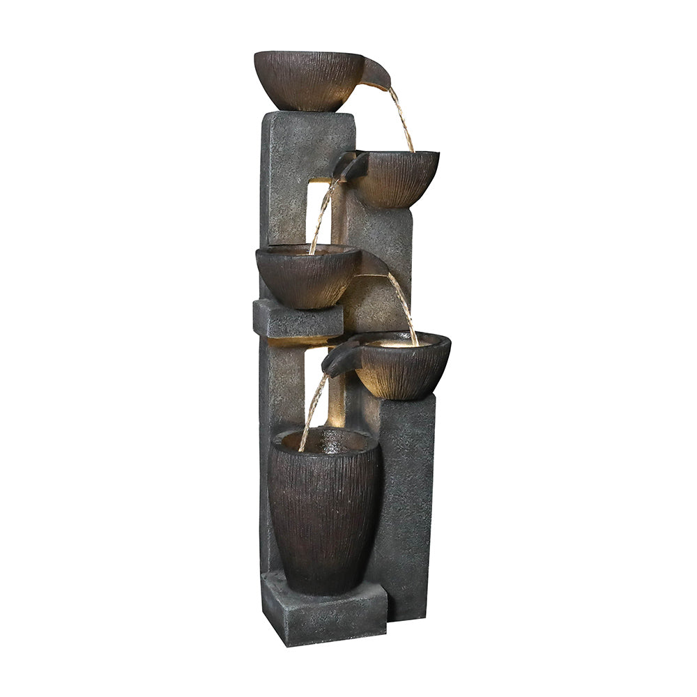 39"H- Tiered Pots Garden Outdoor Fountain with Warm LED Lights