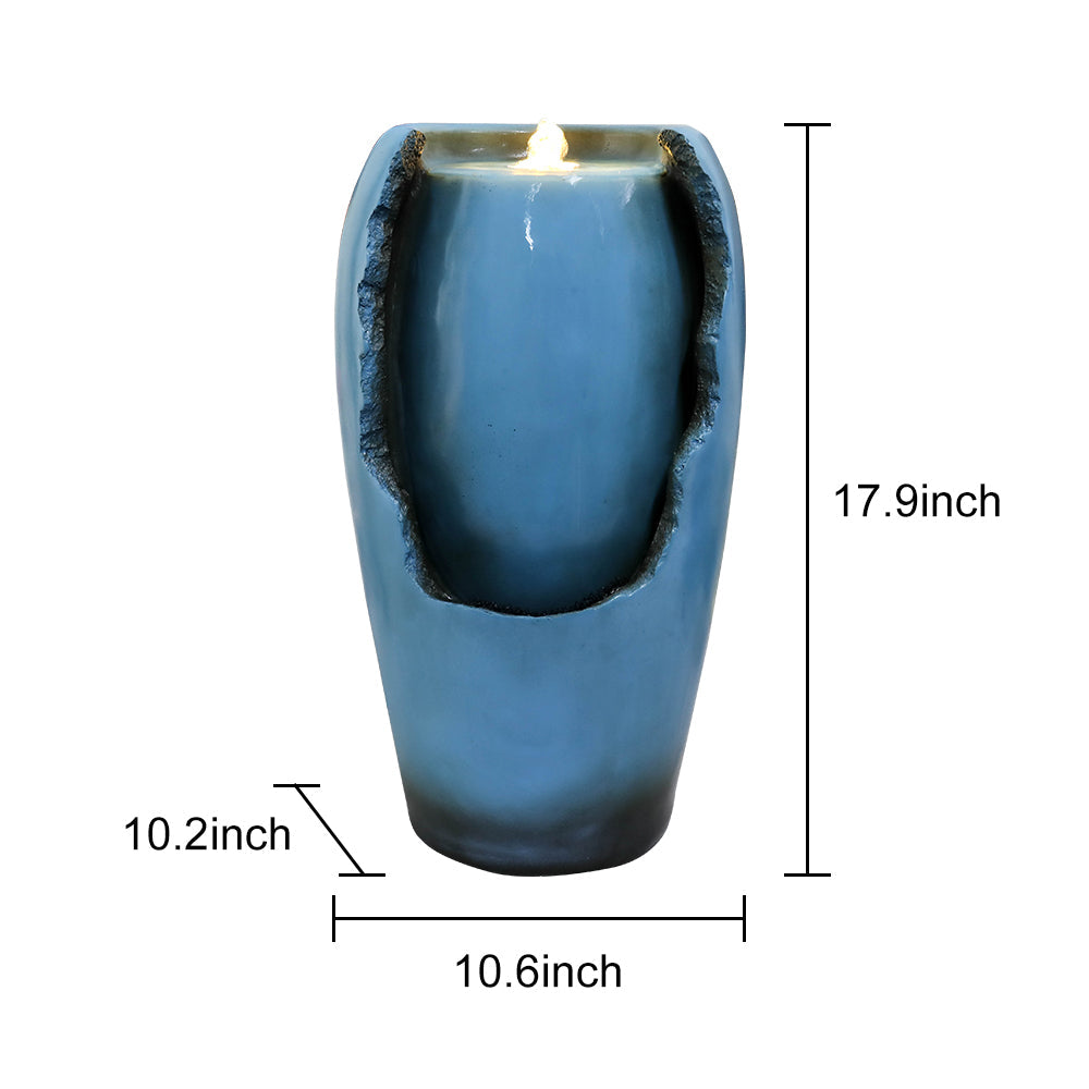 Blue vase tabletop water fountain dimensions 10.6 by 10.2 by 17.9 inches