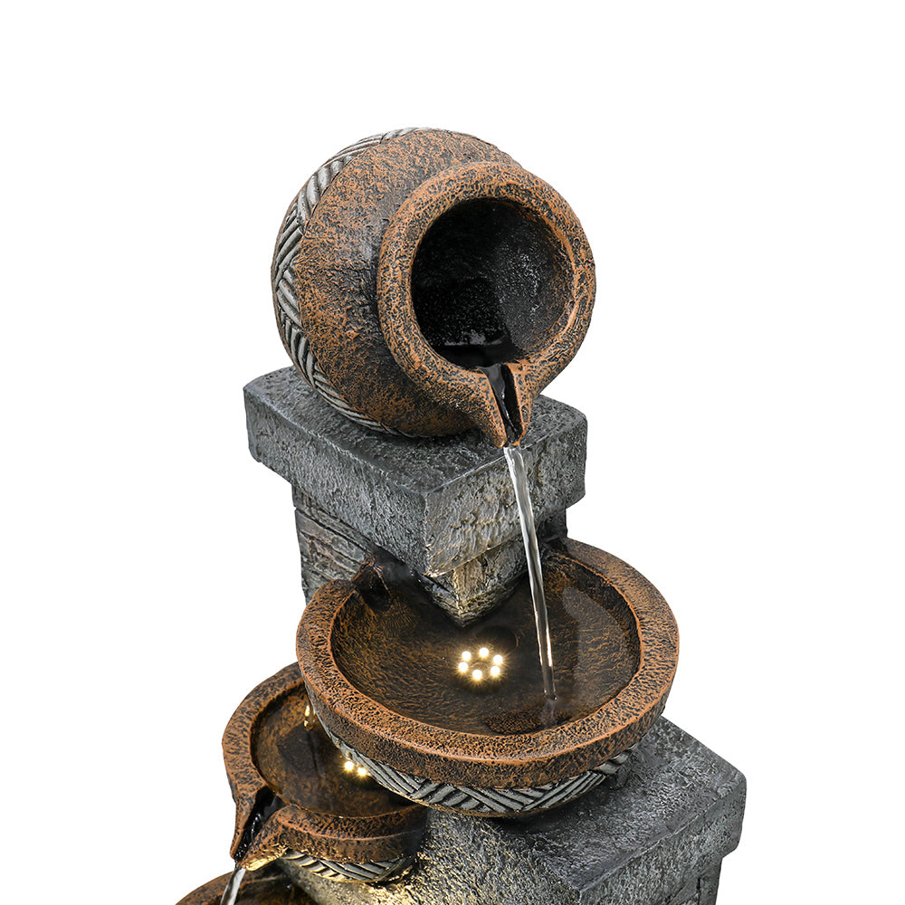 42.5"H-5 Tiered Clay Pot Outdoor Water Fountain with LED Light