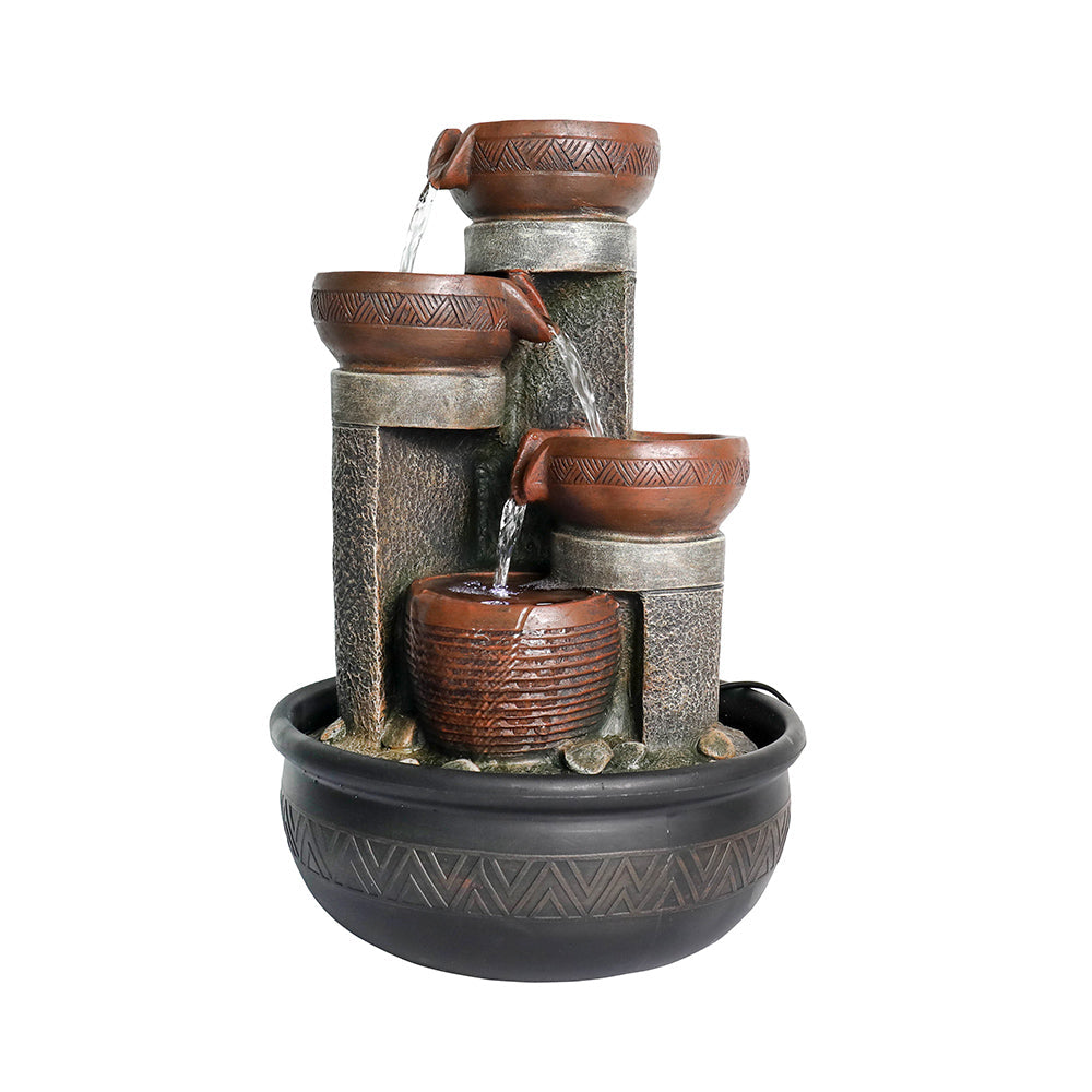 Resin Boho Carved Bowl Tabletop Water Fountain 15 Inch dimensions and size
