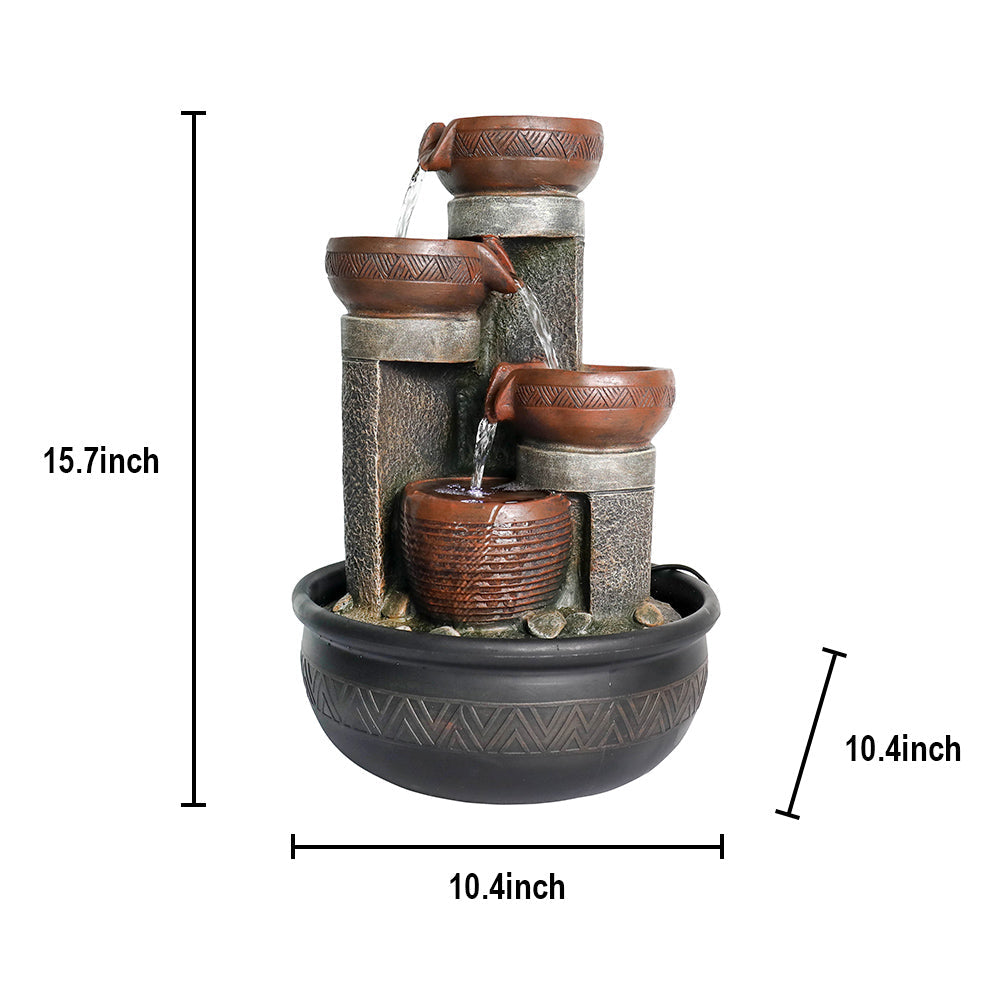 Resin Boho Carved Bowl Tabletop Water Fountain 15 Inch material texture detail