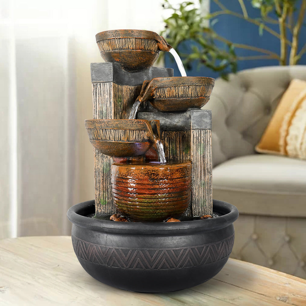Resin Terracotta 5 Tier Tabletop Fountain 15 Inch in garden setting