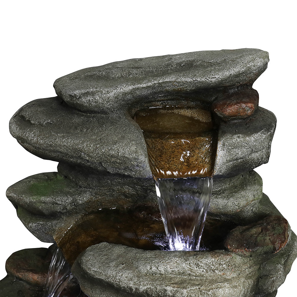Close-up of Water Trickling Down 6 Tiers Creating Relaxation Ambiance