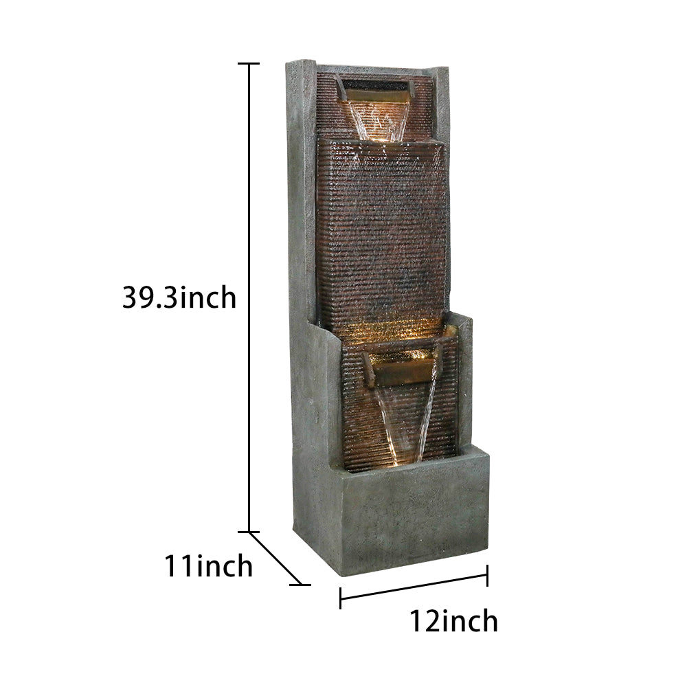 Detailed dimensions and size chart for the modern tiered garden water feature