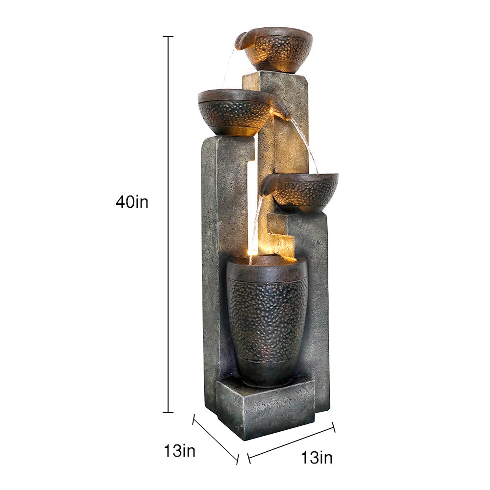 Resin Stacked Clay Pot Outdoor Water Fountain 40 Inch dimensions and size