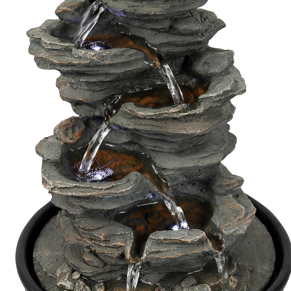 Resin 6 Tier Slate Tabletop Water Fountain 15 Inch LED lit at night