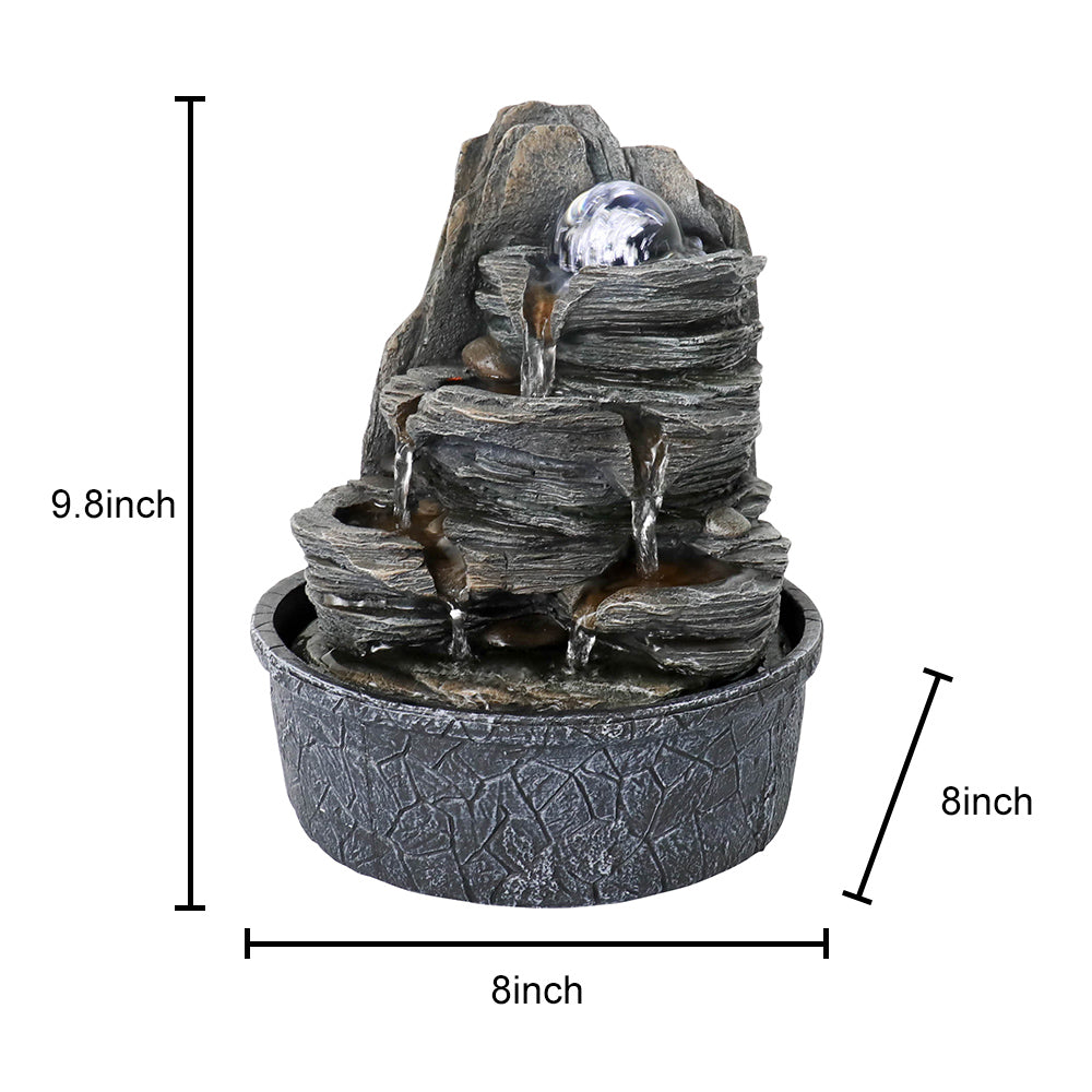 Resin Lit Spinning Orb Desk Water Fountain 9 Inch Slate dimensions and size
