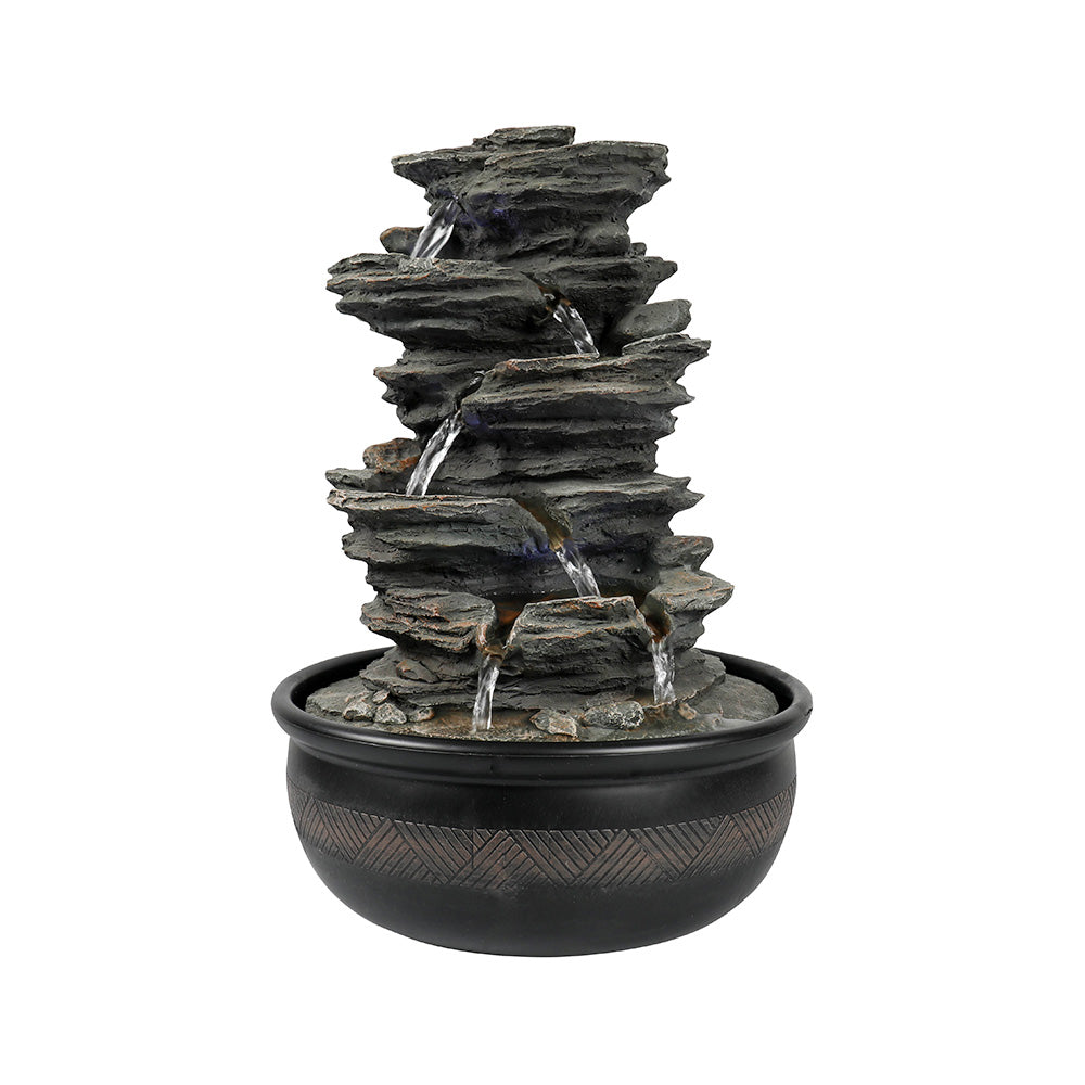 Resin 6 Tier Slate Tabletop Water Fountain 15 Inch close up of water flow
