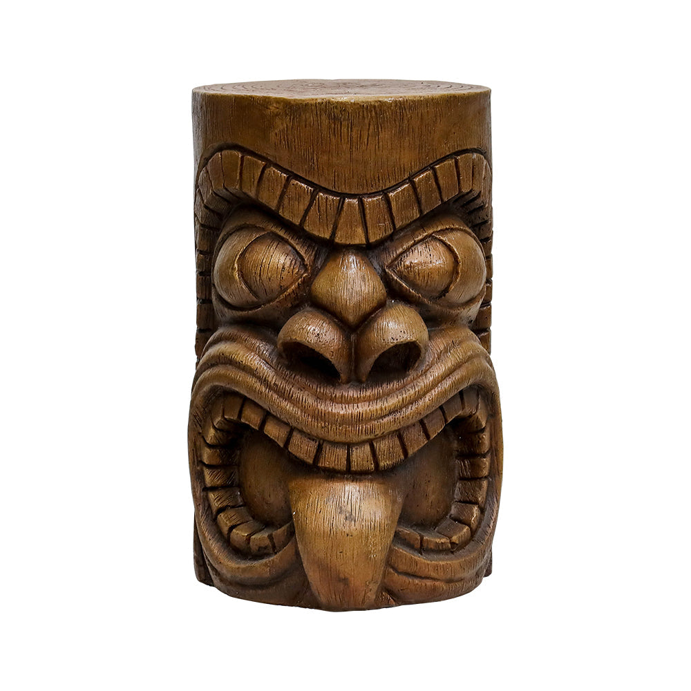 Front view of the 19.6" faux wood cement Tiki totem side table on white
