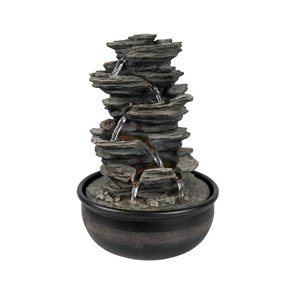 Resin 6 Tier Slate Tabletop Water Fountain 15 Inch full view
