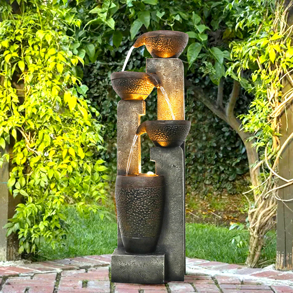 Resin Stacked Clay Pot Outdoor Water Fountain 40 Inch product view
