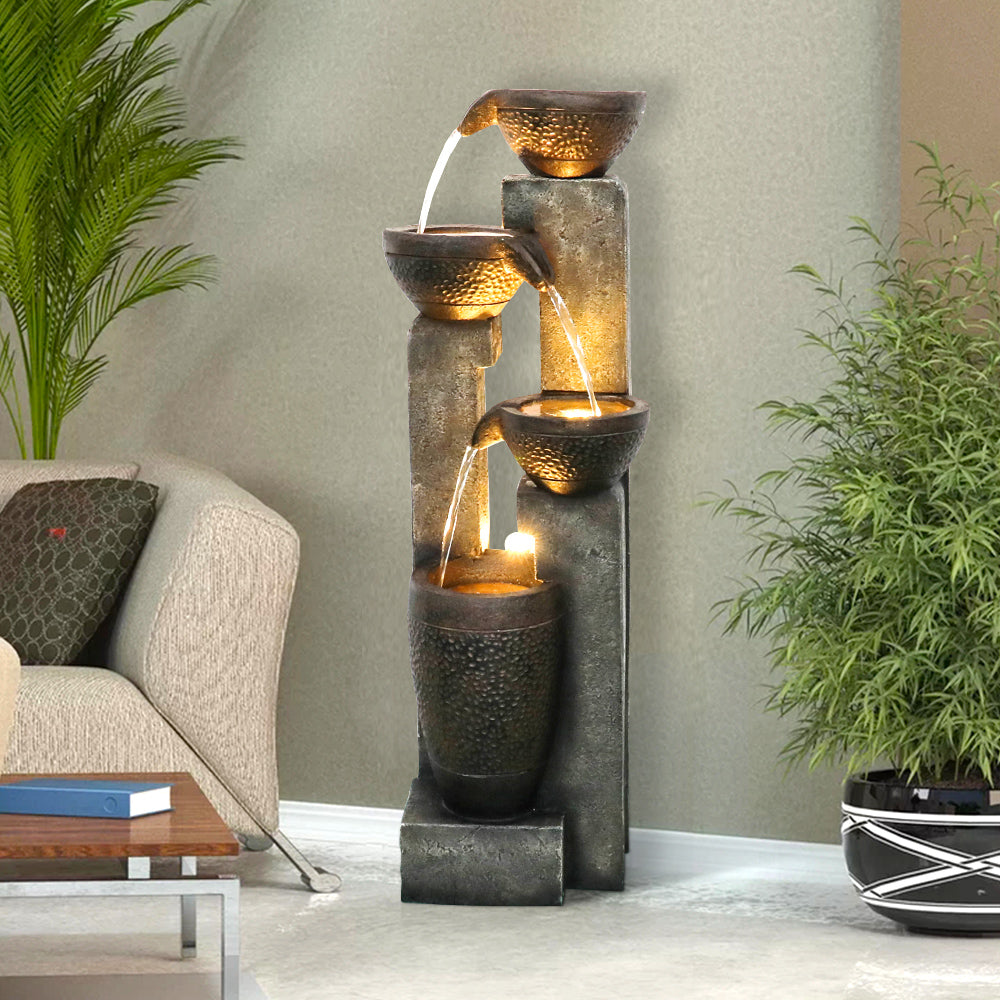 Resin Stacked Clay Pot Outdoor Water Fountain 40 Inch material texture detail