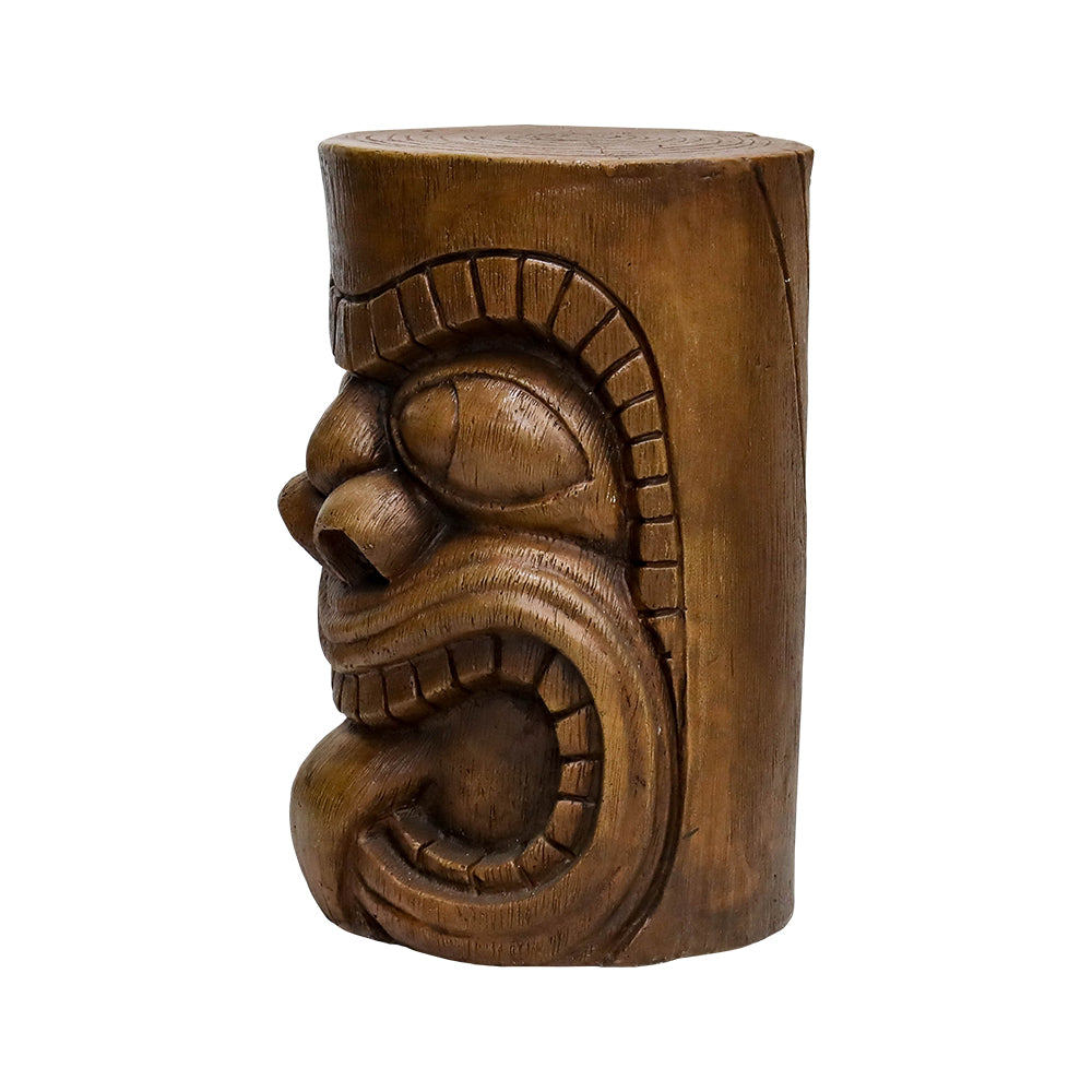 Right side view of the durable concrete tribal sculpture table on white
