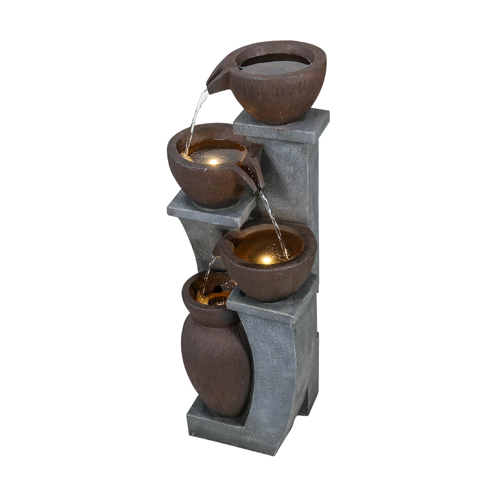 Top-left angled view highlighting the staggered 4-tier design of the modern waterfall.