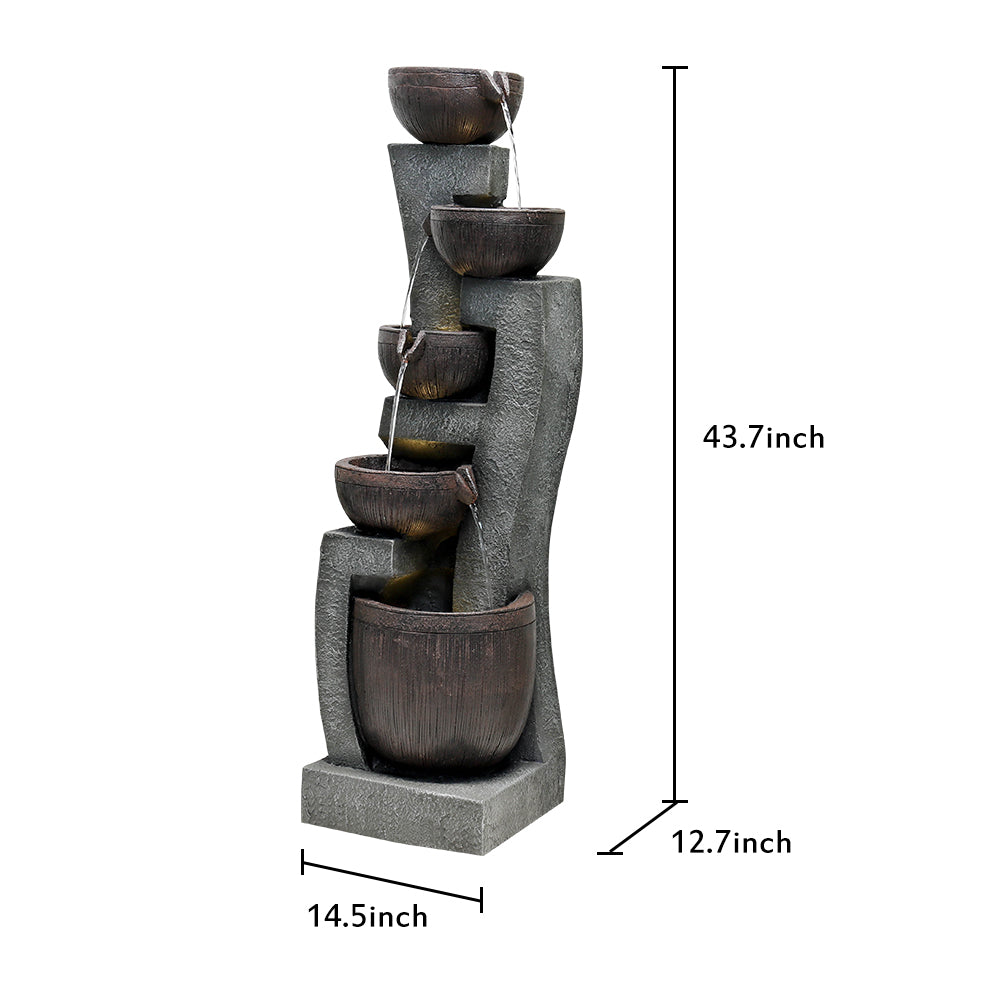 43.7"H-5-Tier Outdoor Water Fountain with LED Lights
