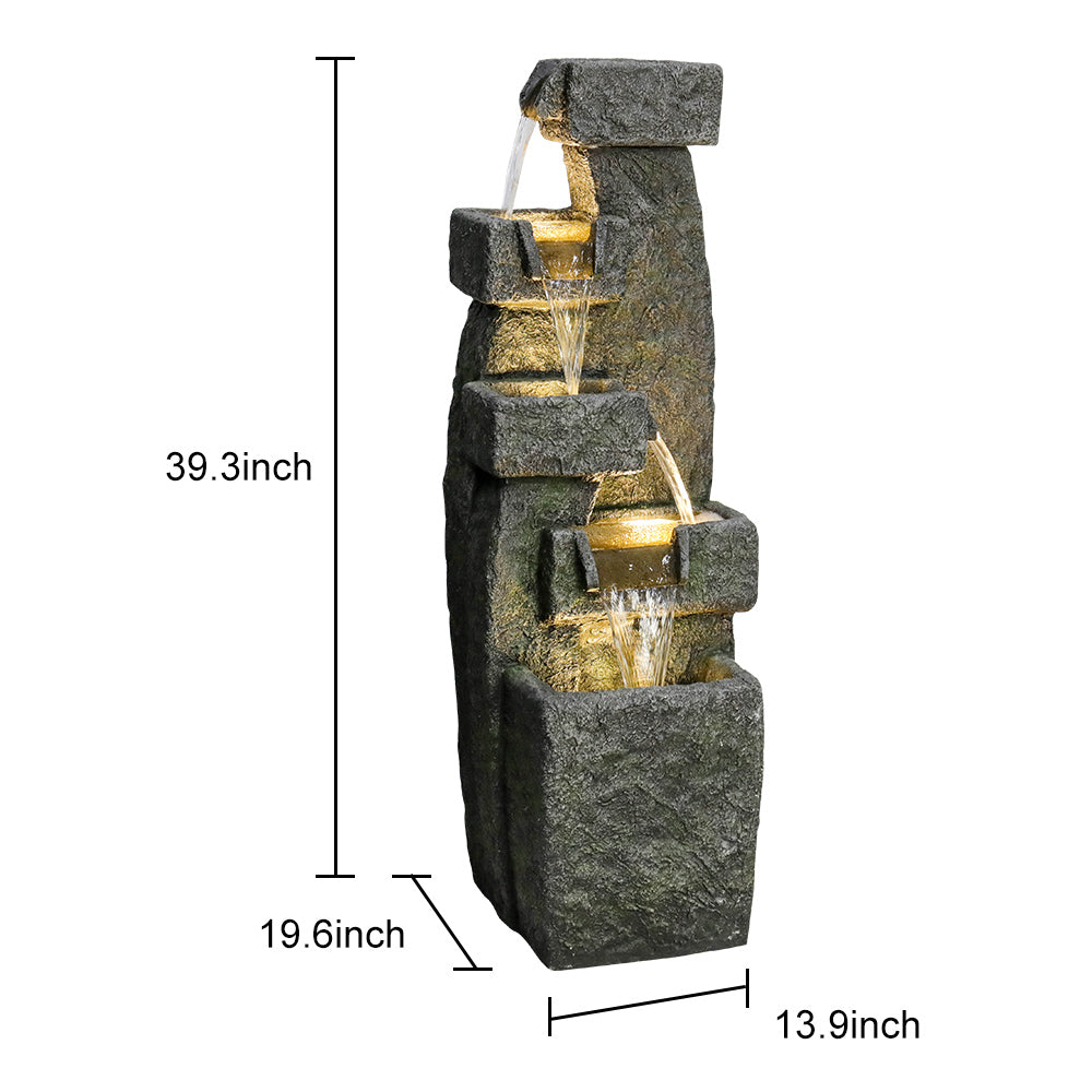 Resin Tiered Outdoor Fountain 5 Tier Modern in garden setting